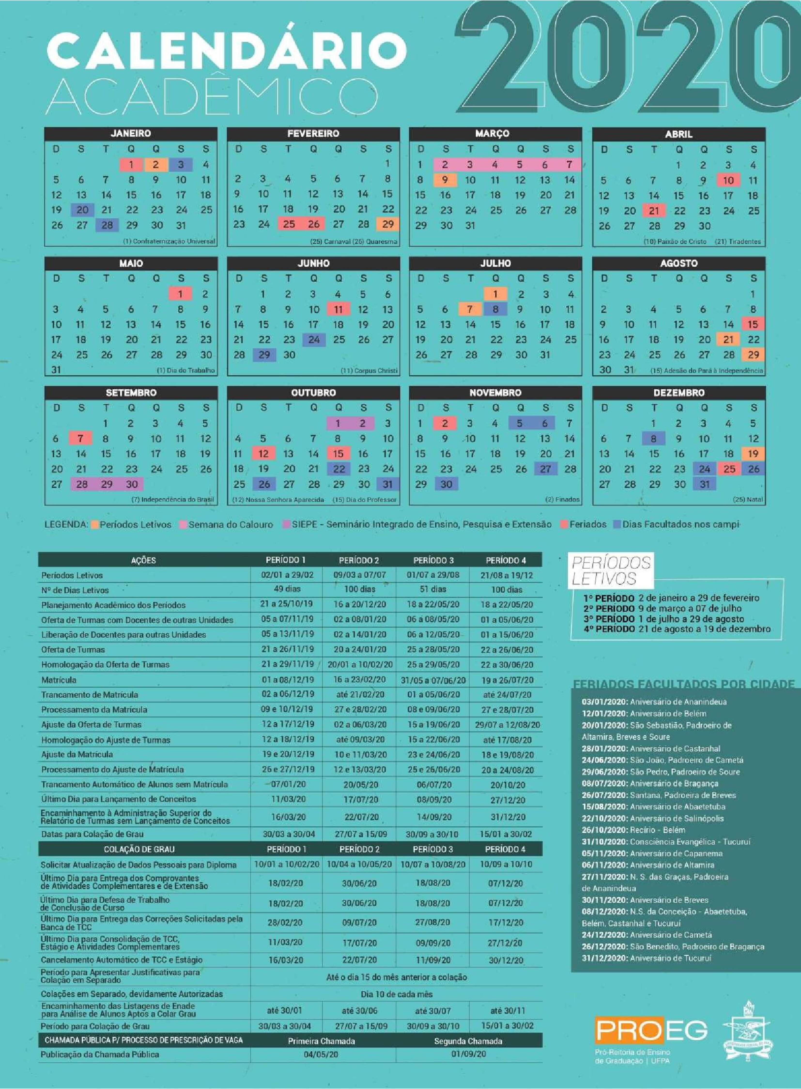 Calendário Acadêmico UniBH 2020